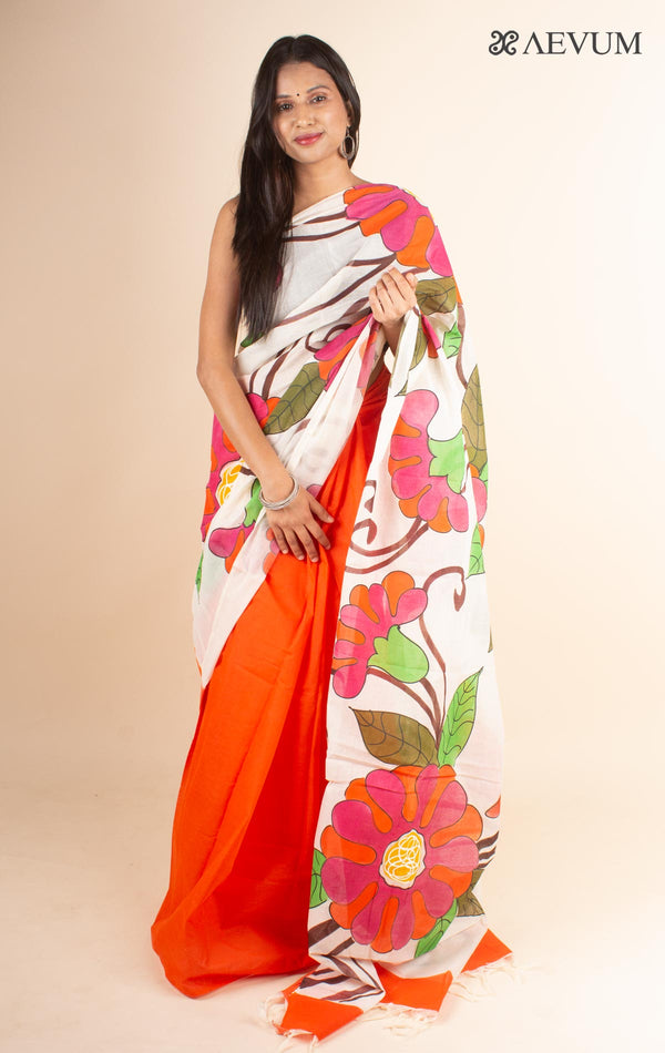 Tant Hand Painted Cotton Saree without Blouse Piece - 4703 Saree Joydeep Ganguly   
