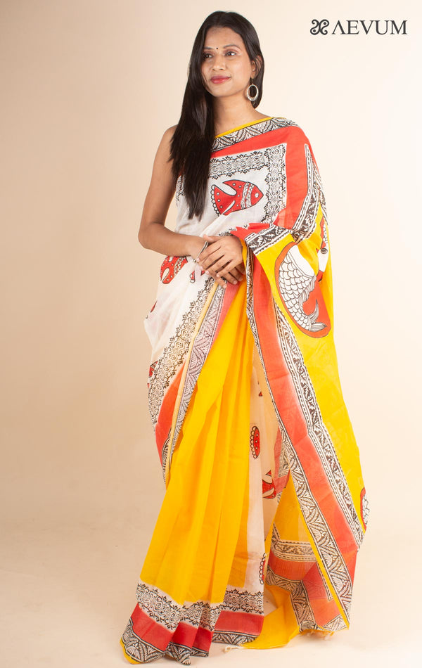 Tant Hand Painted Cotton Saree with Blouse Piece - 4705 Saree Joydeep Ganguly   
