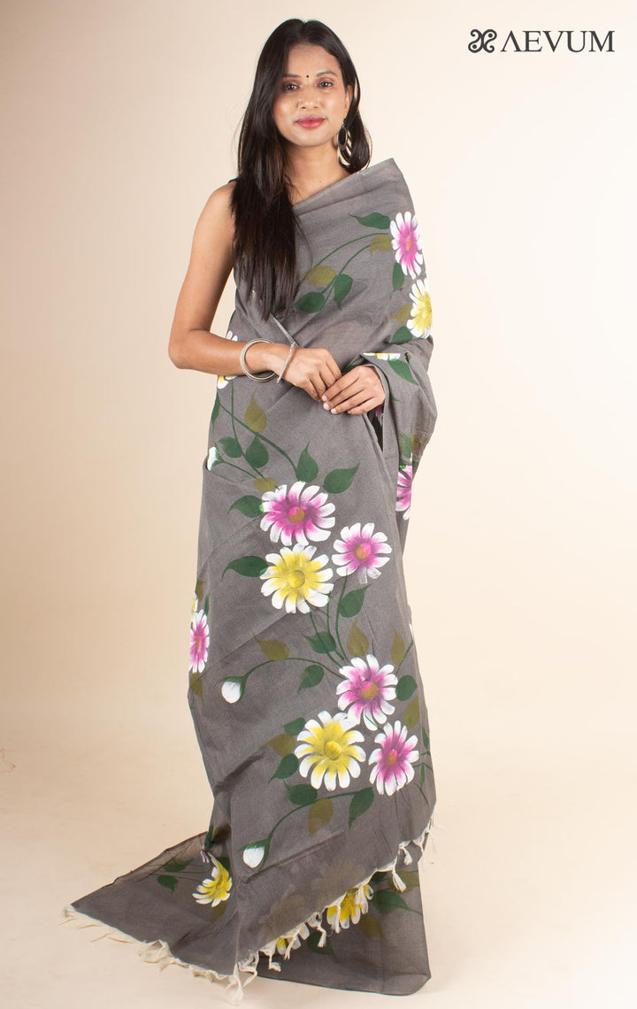 Tant Hand Painted Cotton Saree without Blouse Piece - 4707 Saree AEVUM