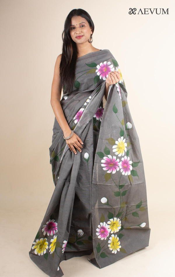 Tant Hand Painted Cotton Saree without Blouse Piece - 4707 Saree Joydeep Ganguly   