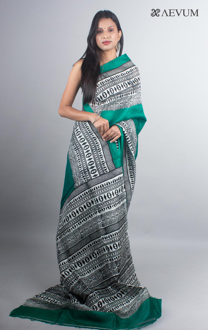 Three Ply Murshidabad Pure Silk with Blouse Piece and Silk Mark - 4920 - AEVUM