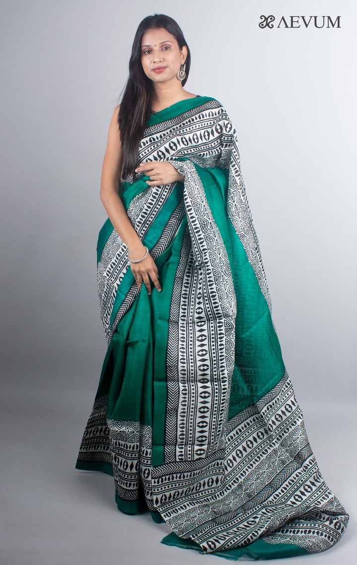 Three Ply Murshidabad Pure Silk with Blouse Piece and Silk Mark - 4920 - AEVUM