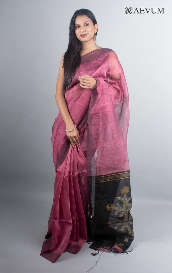 Silk Linen Saree with Blouse piece - 4924 - AEVUM
