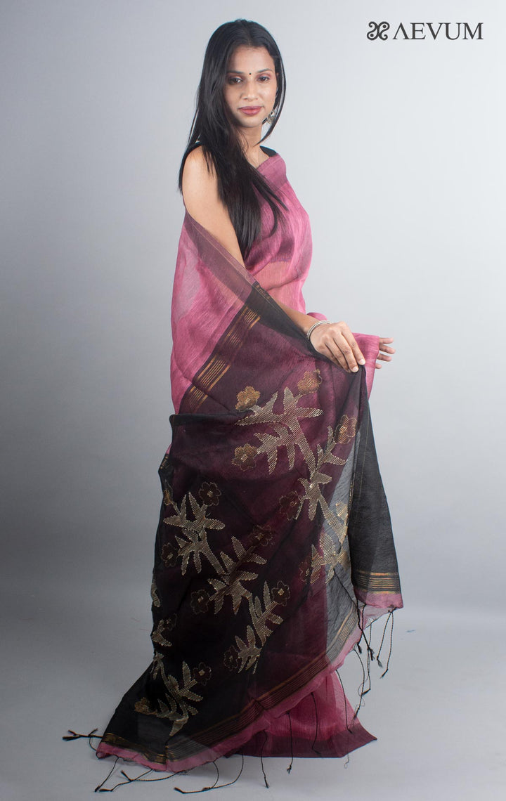 Silk Linen Saree with Blouse piece - 4924 Saree Rana Das   