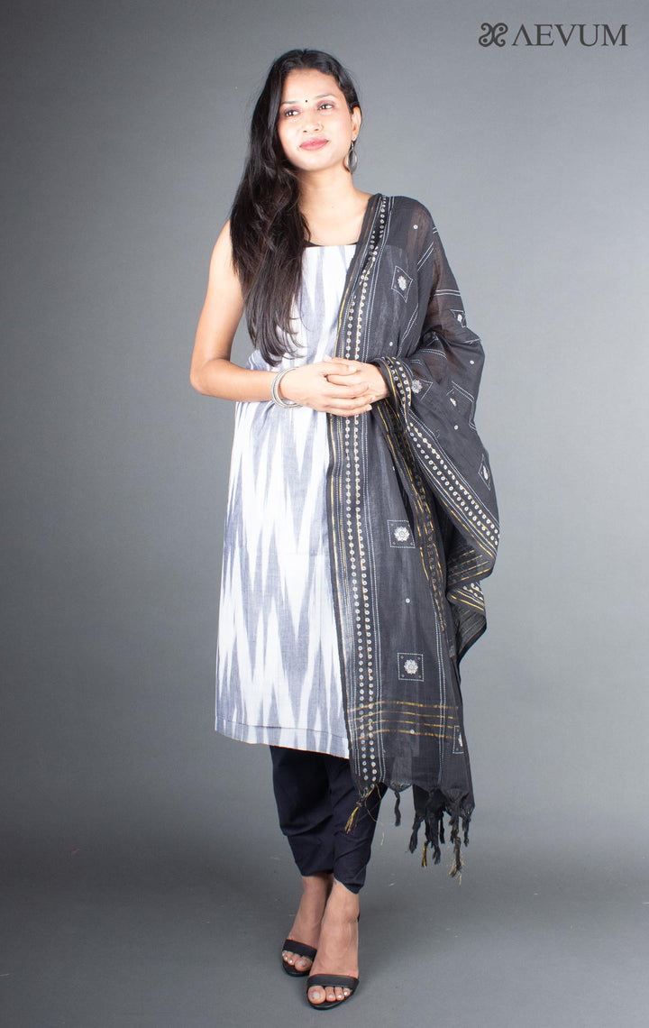 Unstitched Handloom Cotton Ikkat Dress Material with Dupatta - 5764 - AEVUM