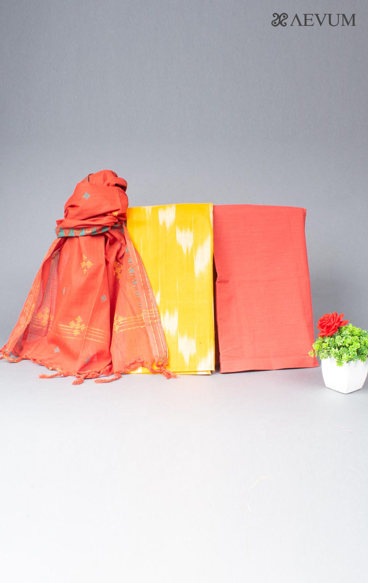 Unstitched Handloom Cotton Ikkat Dress Material with Dupatta - 5762 - AEVUM
