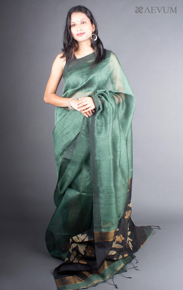 Silk Linen Saree with Blouse Piece - 5732 - AEVUM