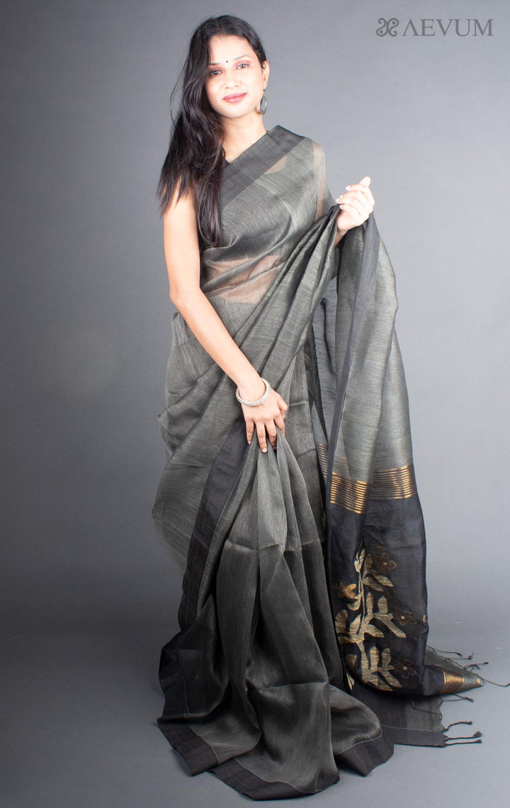 Silk Linen Saree with Blouse Piece - 5734 - AEVUM