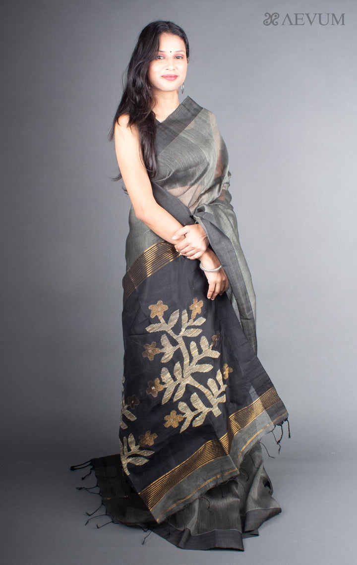 Silk Linen Saree with Blouse Piece - 5734 - AEVUM