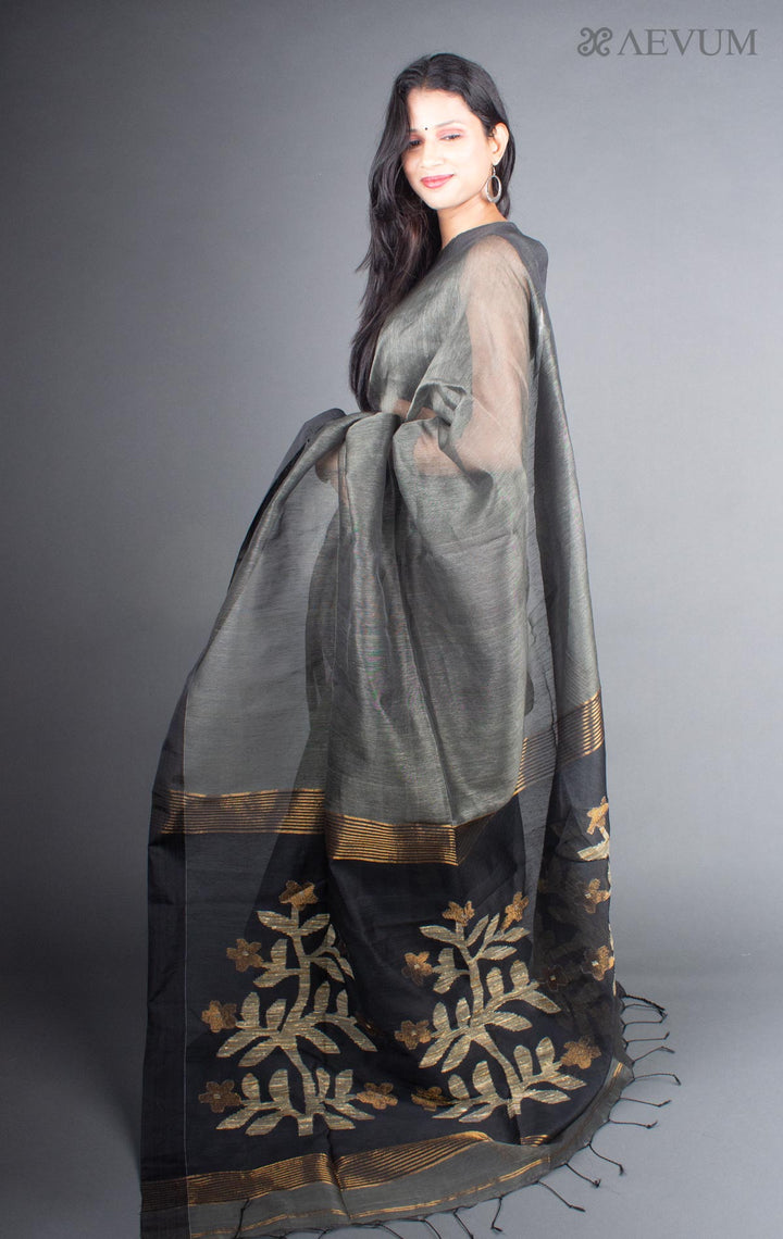 Silk Linen Saree with Blouse Piece - 5734 - AEVUM