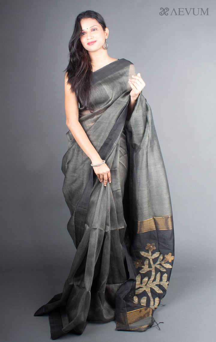 Silk Linen Saree with Blouse Piece - 5734 - AEVUM