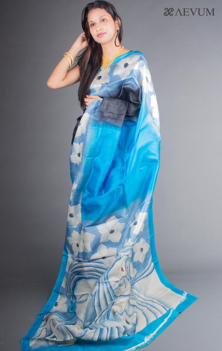Murshidabad Hand Painted Pure 3 ply Silk Saree - 5800 - AEVUM