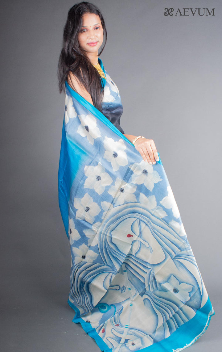 Murshidabad Hand Painted Pure 3 ply Silk Saree - 5800 - AEVUM