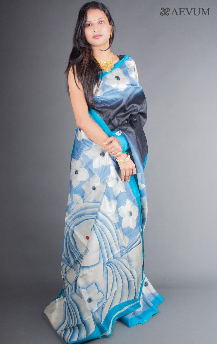 Murshidabad Hand Painted Pure 3 ply Silk Saree - 5800 - AEVUM
