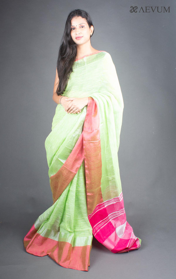 Pure Linen Mahapar Saree with Blouse Piece - 5928 - AEVUM