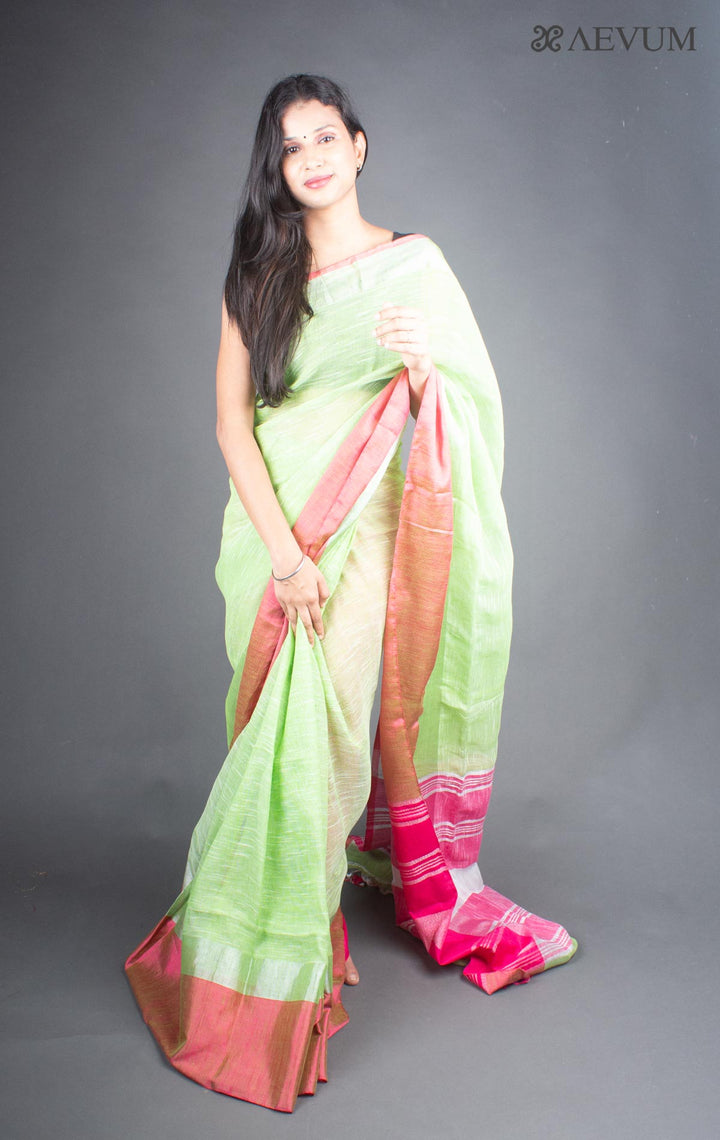 Pure Linen Mahapar Saree with Blouse Piece - 5928 - AEVUM
