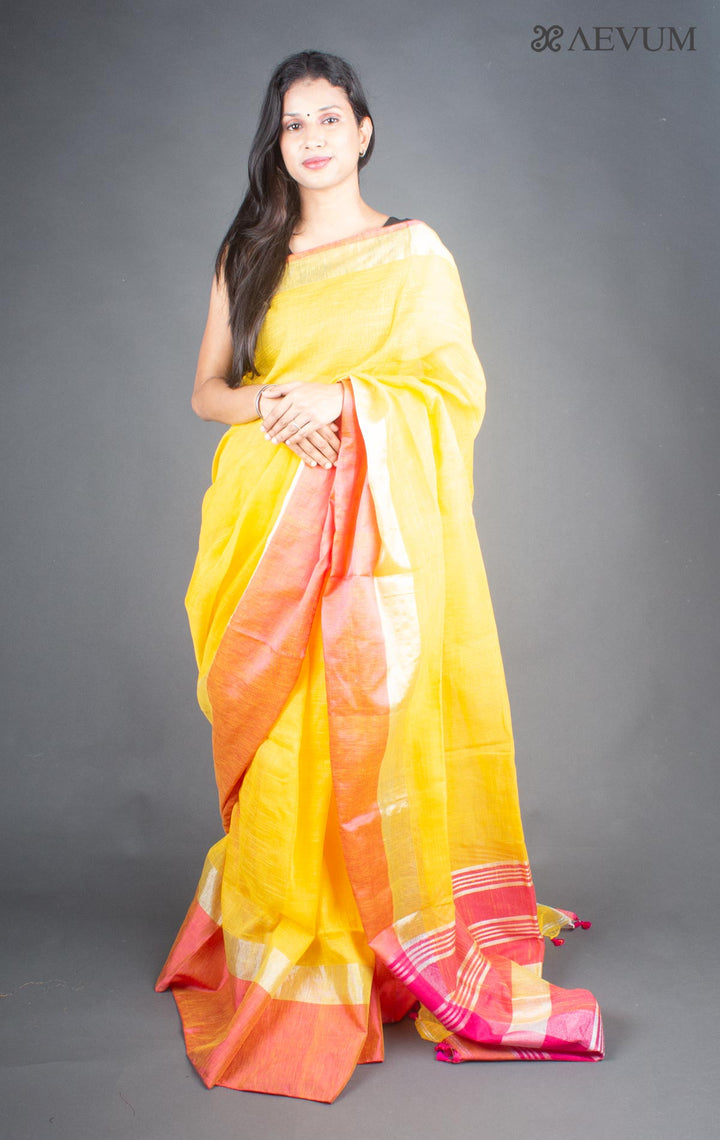 Pure Linen Mahapar Saree with Blouse Piece - 5929 - AEVUM