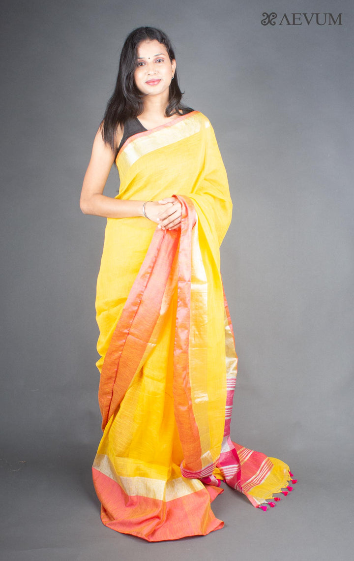 Pure Linen Mahapar Saree with Blouse Piece - 5929 - AEVUM