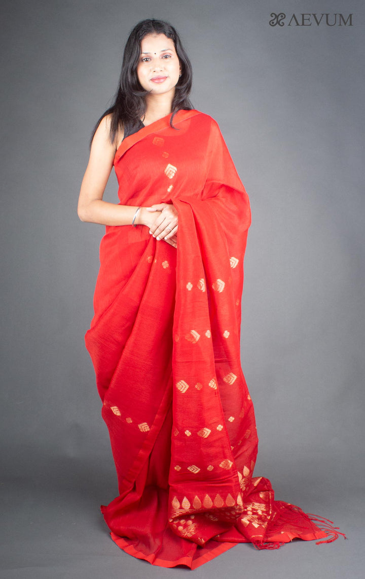 Organic Linen handloom Saree with blouse piece - 5932 Saree Adworthy   