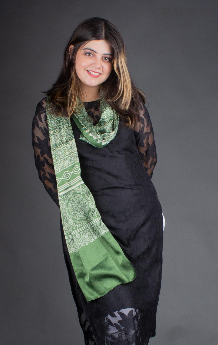 Ajrakh Print Mashru Silk Stole - 6362 - AEVUM