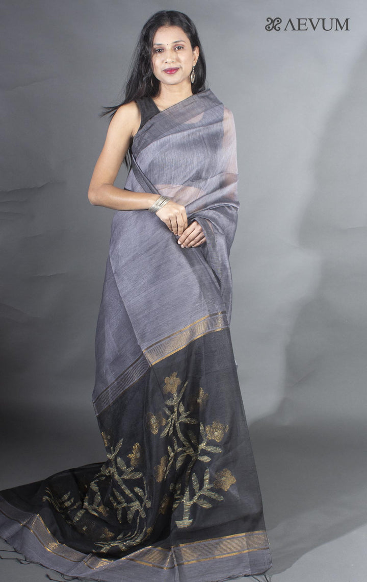 Silk Linen Saree with Blouse Piece - 6401 - AEVUM