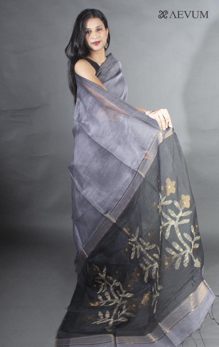 Silk Linen Saree with Blouse Piece - 6401 - AEVUM