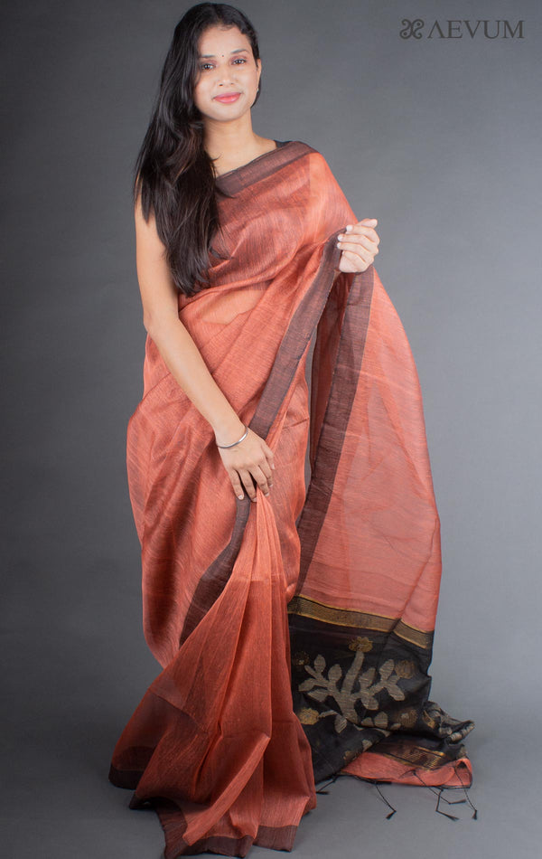 Silk Linen Saree with Blouse piece - 6425 - AEVUM