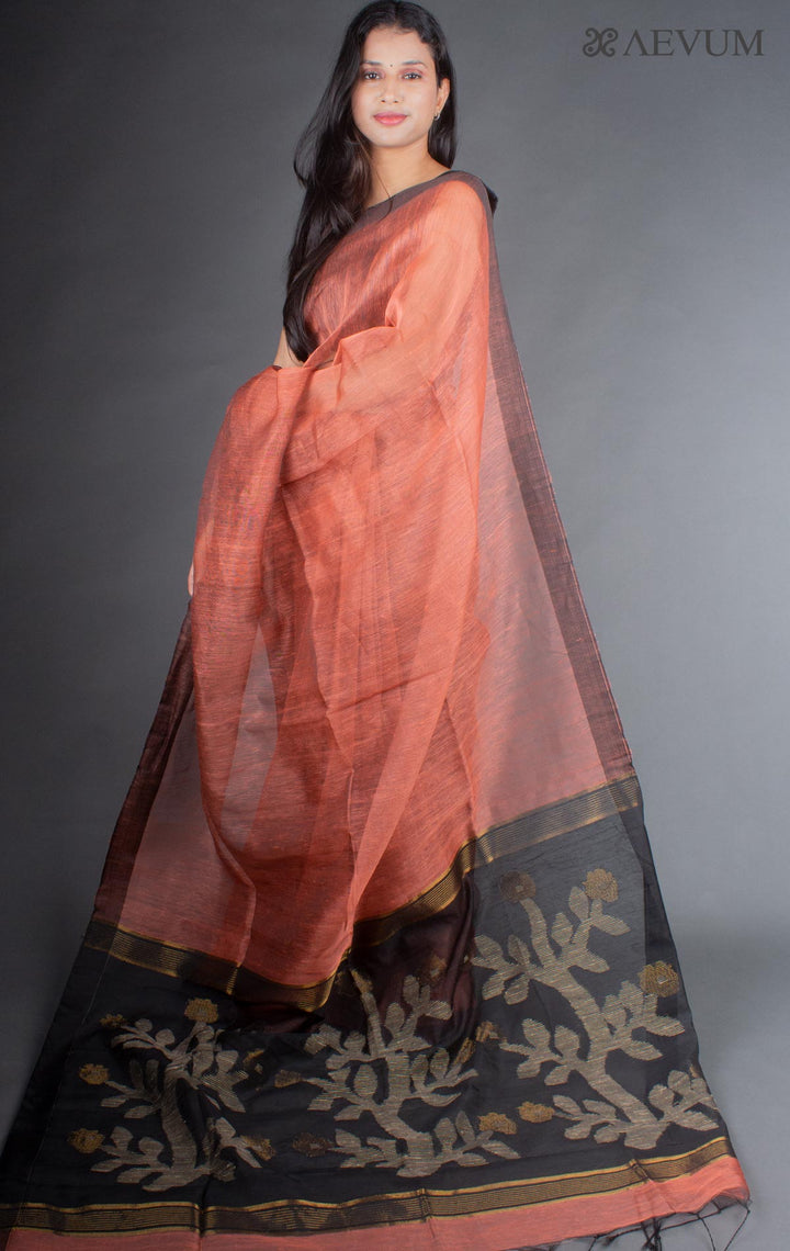 Silk Linen Saree with Blouse piece - 6425 - AEVUM