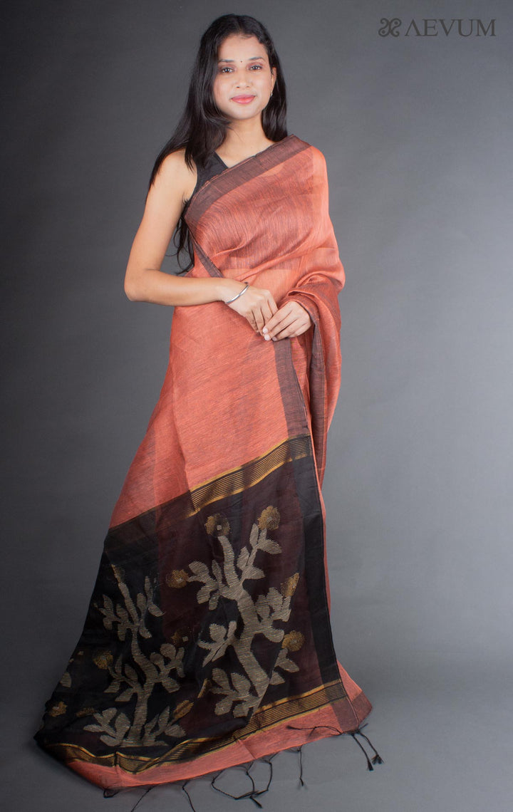 Silk Linen Saree with Blouse piece - 6425 Saree Rana Das   