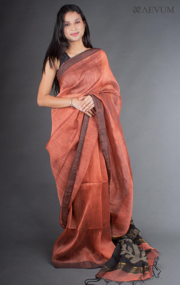 Silk Linen Saree with Blouse piece - 6425 Saree Rana Das   