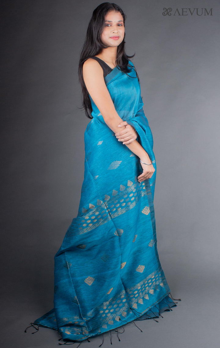 Organic Linen handloom Saree with Blouse Piece - 6427 - AEVUM