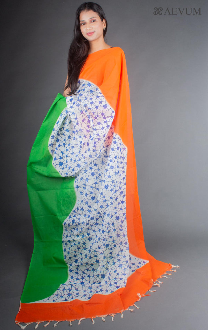 Bengal Cotton Block Printed Saree without Blouse Piece - 6444 Saree AEVUM 2   