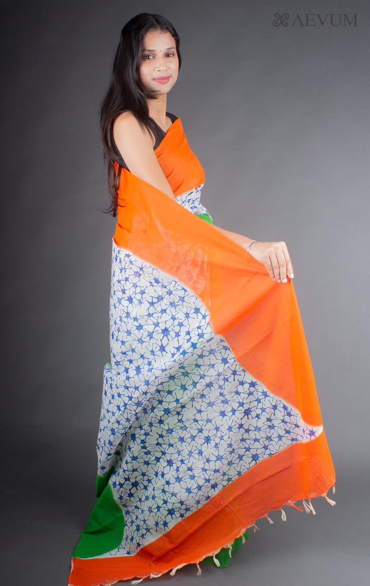 Bengal Cotton Block Printed Saree without Blouse Piece - 6444 Saree AEVUM   