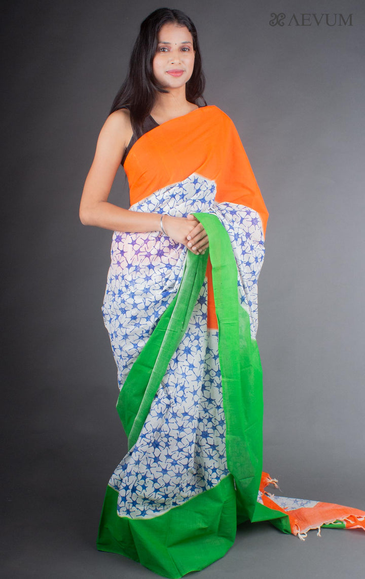 Bengal Cotton Block Printed Saree without Blouse Piece - 6444 Saree AEVUM   