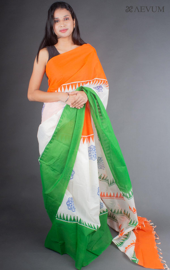 Bengal Cotton Block Printed Saree without Blouse Piece - 6461 - AEVUM