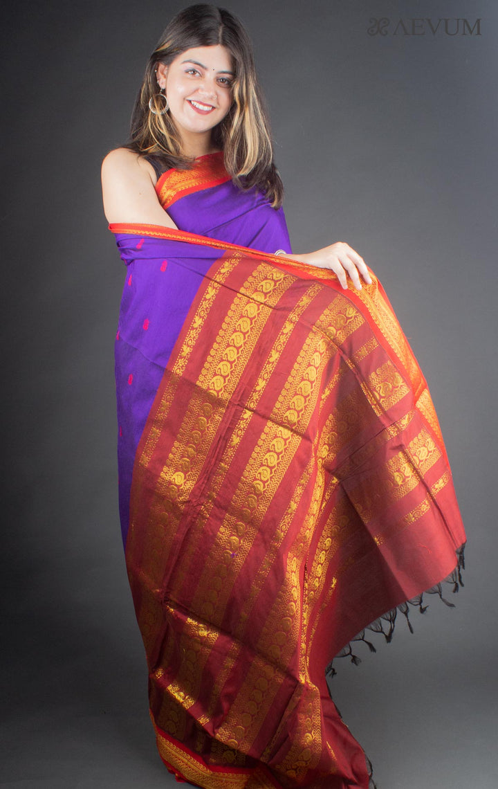 Kalyani South Cotton Silk Handloom Saree with Blouse Piece - 6520 - AEVUM