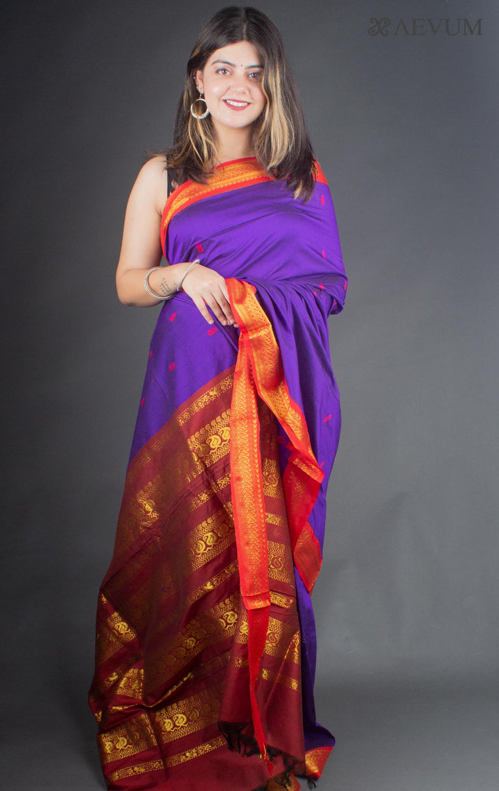 Kalyani South Cotton Silk Handloom Saree with Blouse Piece - 6520 - AEVUM
