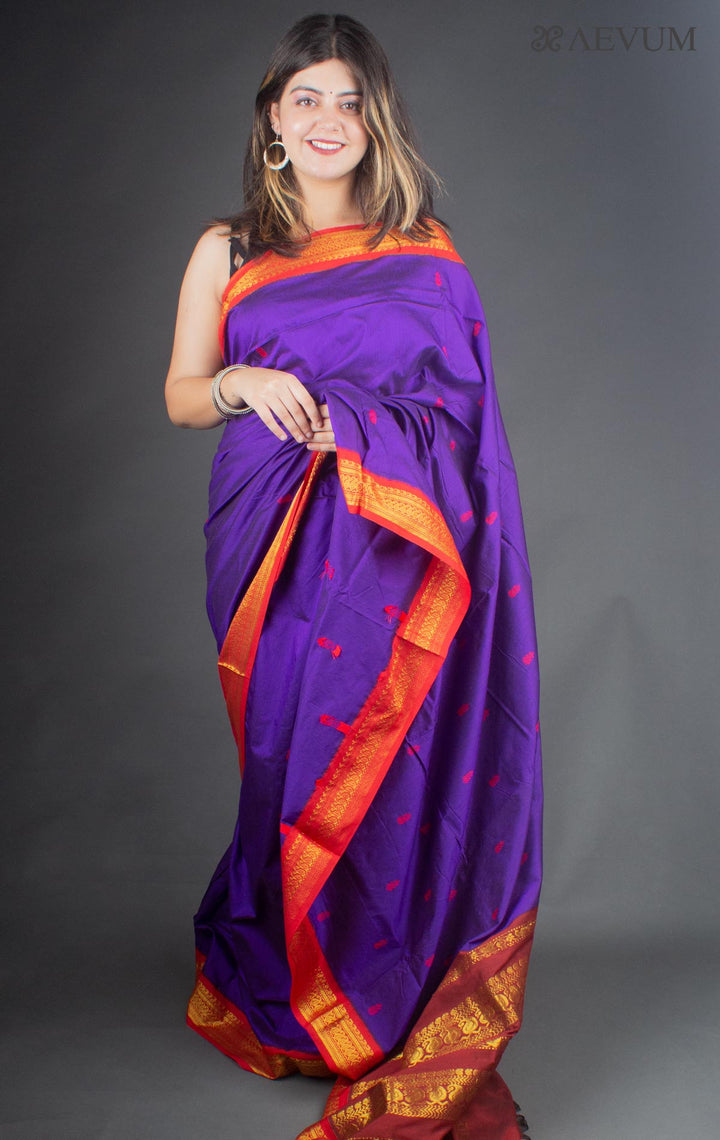 Kalyani South Cotton Silk Handloom Saree with Blouse Piece - 6520 - AEVUM