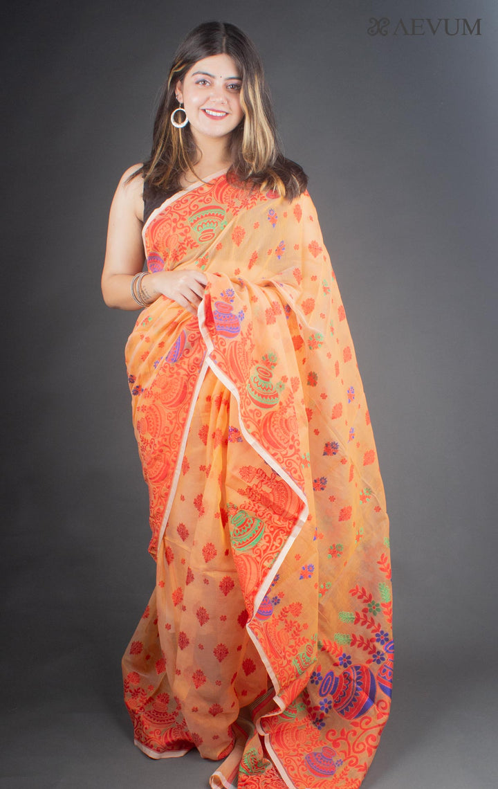 Dhakai Jamdani Saree without Blouse Piece - 6524 - AEVUM