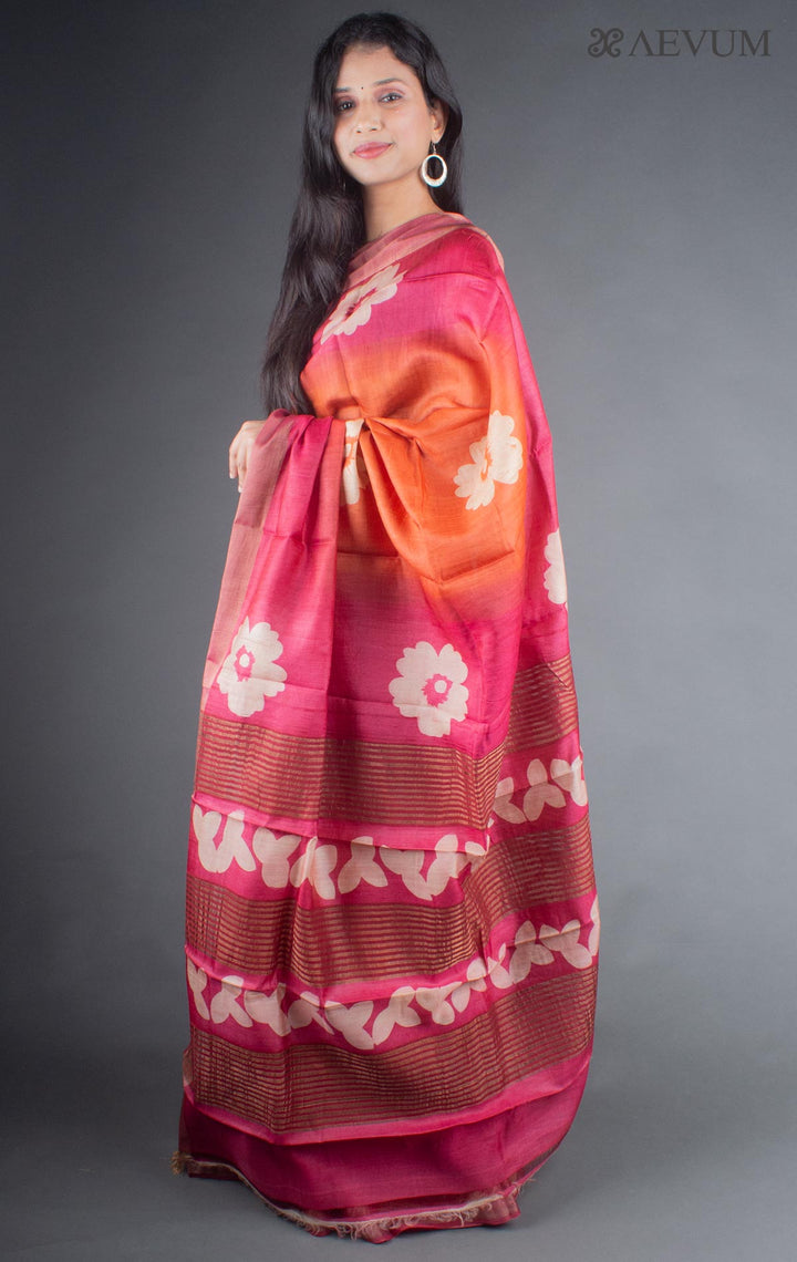 Zari Tussar Silk Saree Hand Painted with Silk Mark - 6669 Saree Rinku Silk Cotton House   