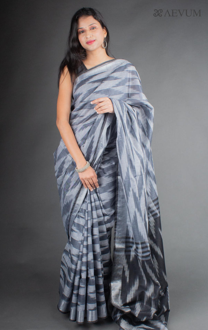 Semi Linen Ikkat Saree with Blouse Piece - 7009 - AEVUM