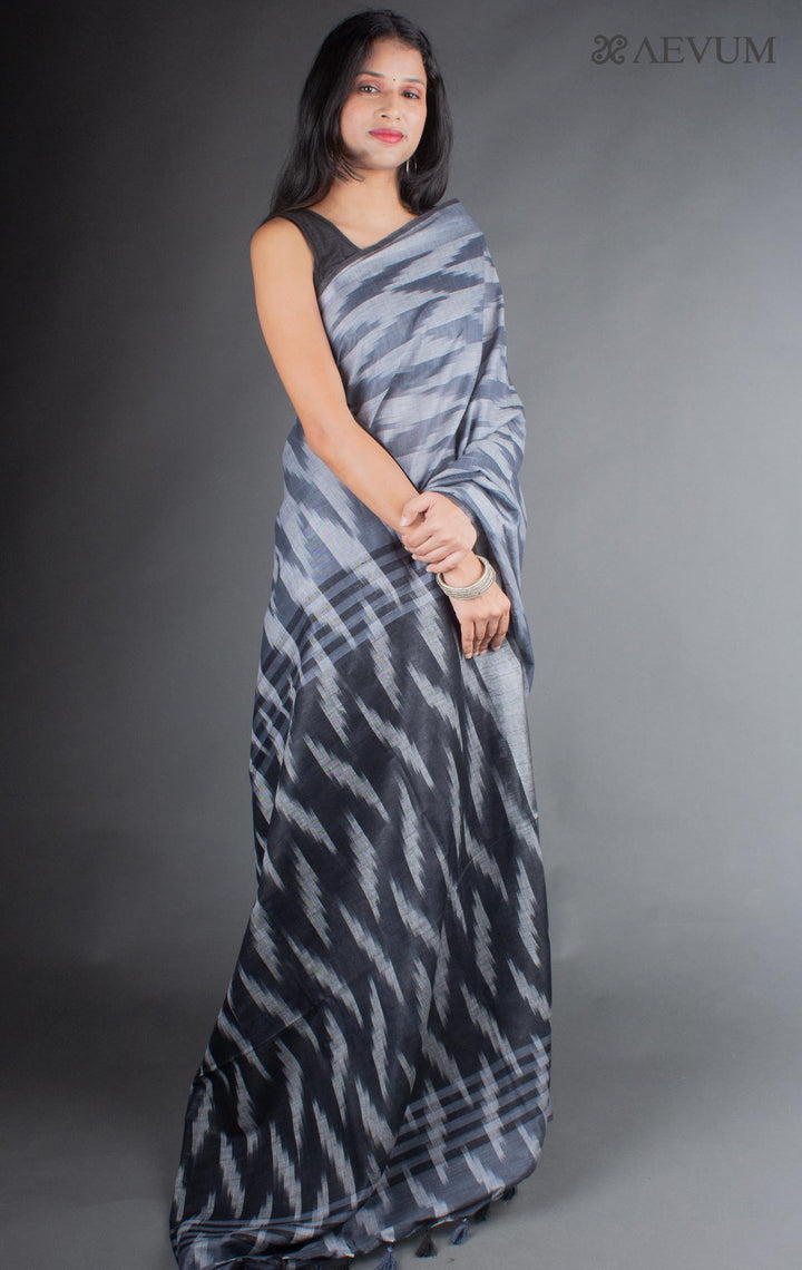 Semi Linen Ikkat Saree with Blouse Piece - 7009 - AEVUM