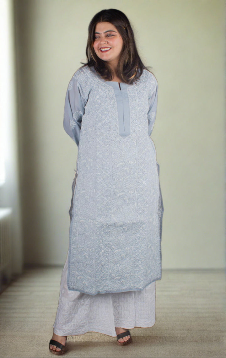 Hand Embroidered Lucknowi Chikankari Kurta Set - 7157 Women's Kurta Set AEVUM