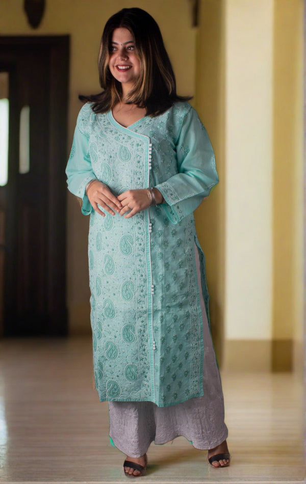 Hand Embroidered Lucknowi Chikankari Kurti - 7172 - AEVUM