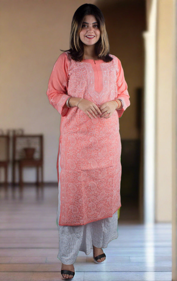 Hand Embroidered Lucknowi Chikankari Kurti - 7175 - AEVUM