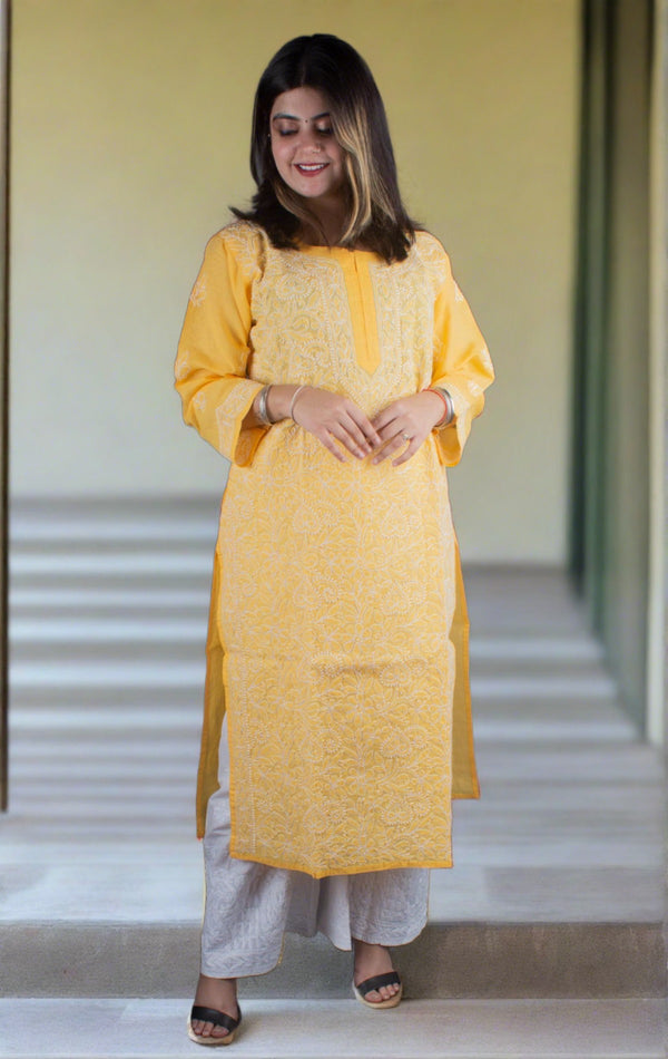 Hand Embroidered Lucknowi Chikankari Kurti - 7184 - AEVUM
