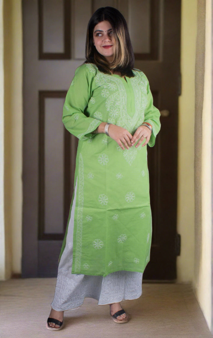 Hand Embroidered Lucknowi Chikankari Kurti - 7187 - AEVUM