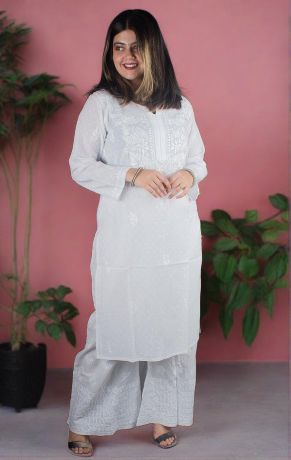 Hand Embroidered Lucknowi Chikankari Kurti - 7197 - AEVUM