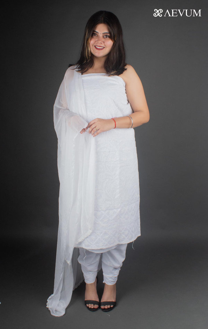 Hand Embroidered Lucknowi Chikankari Dress Material - 7213 Dress Material Silk Thread   