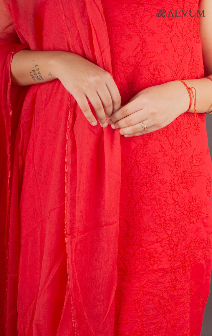 Hand Embroidered Lucknowi Chikankari Dress Material - 7219 Dress Material Silk Thread   